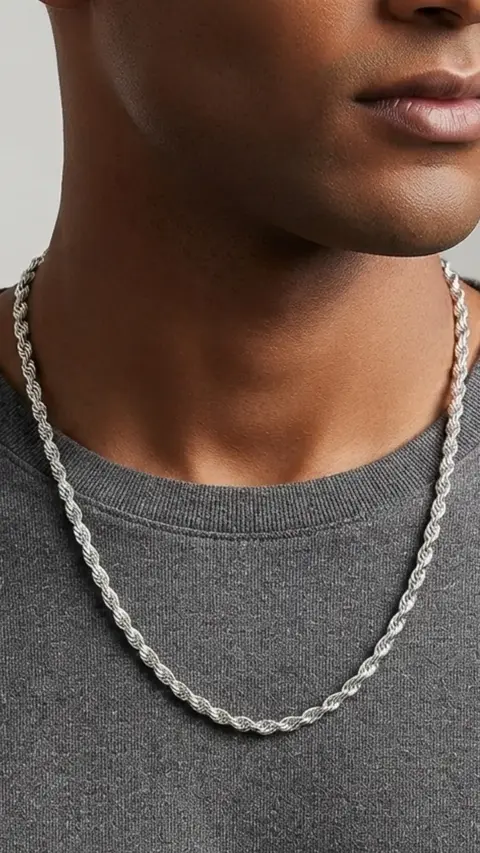 Colar Cordão baiano 4mm masculino prata aço inoxidável