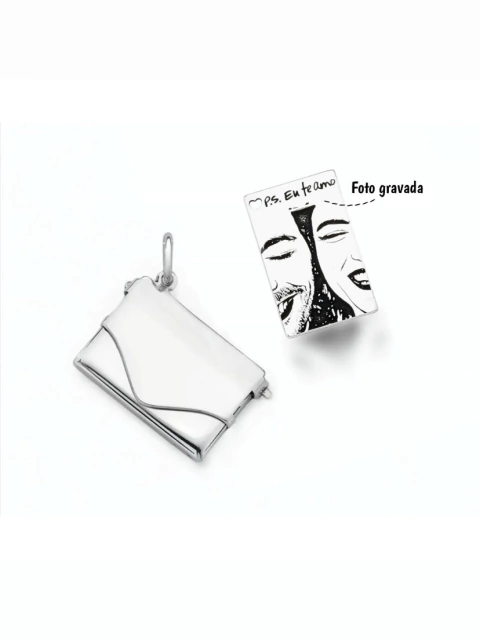 Pingente Envelope Relicário Personalizável Carta Fotogravação - comprar online