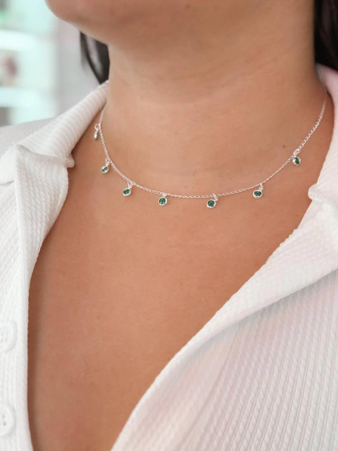 Choker Zircônias Redondas Verde Esmeralda