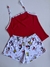 Baby Doll Ana estampado no tecido suede, com alças finas - loja online
