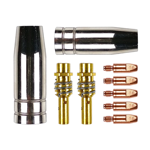 Kit Consumíveis 9 Peças Bico Contato M6x28 Bocal Difusor Tocha Solda Mig Mag 0.8mm Mb 15ak