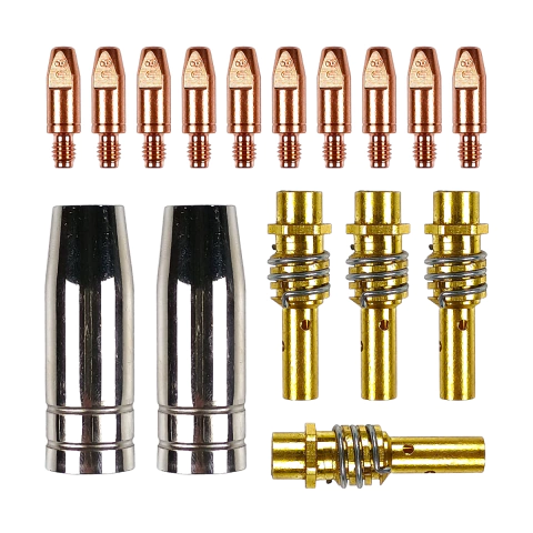 Kit Consumíveis 16 Peças Bico Contato M6x28 Bocal Difusor Tocha Solda Mig Mag 0.8mm Mb 15ak