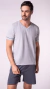 Pijama Curto Masculino Adulto Gola V Liso Lupo