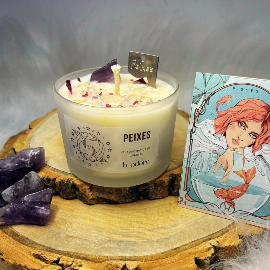 Vela Signo Peixes Aromática Com Cristal - La Odore