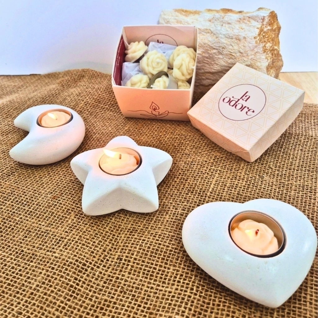 Kit mini 8 velas com Castiçal de cimento