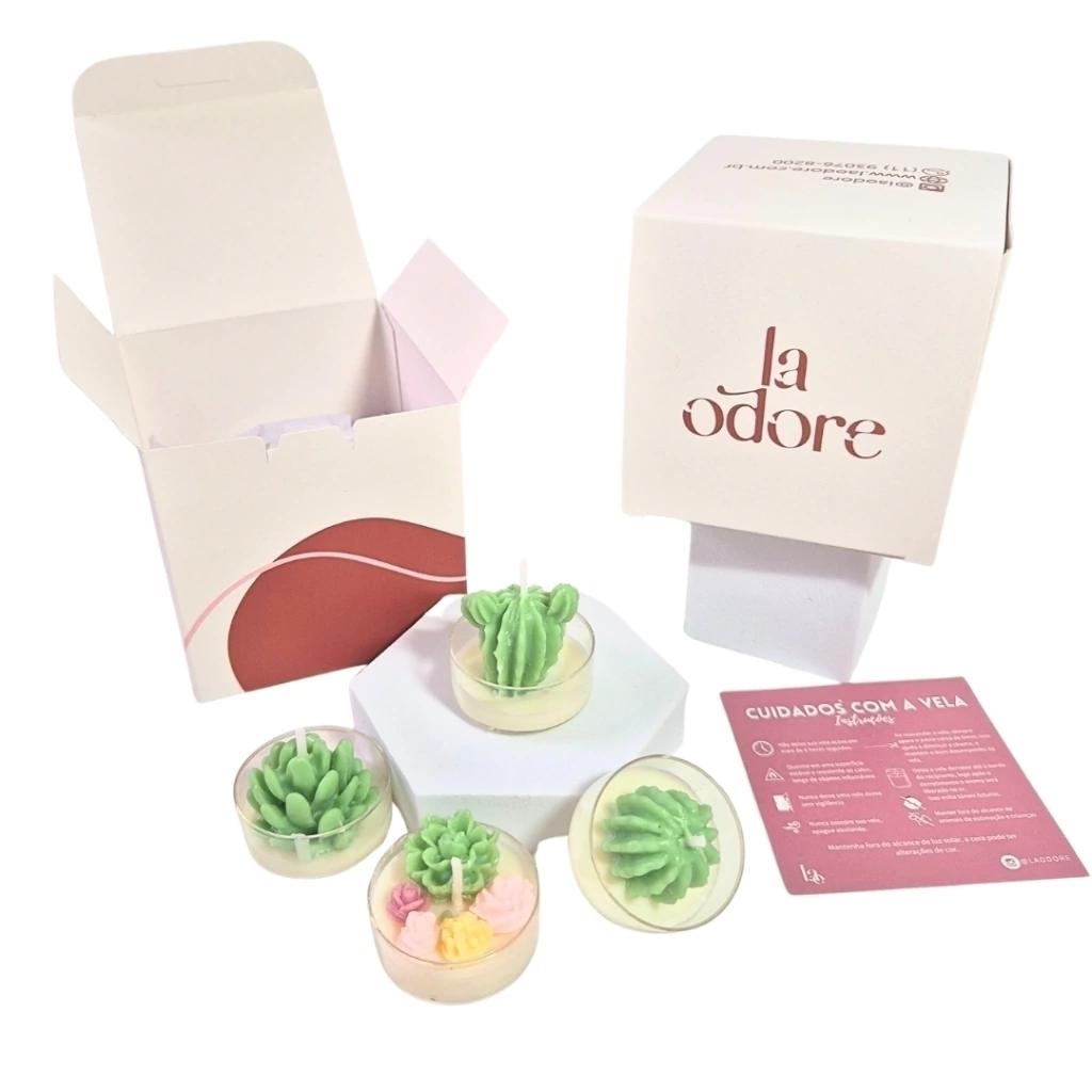 Kit 4 Mini Velas Aromáticas no formato de Cactus e Suculenta - La Odore