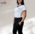 RS417 Blusa básica feminina em piquê branco e gola redonda