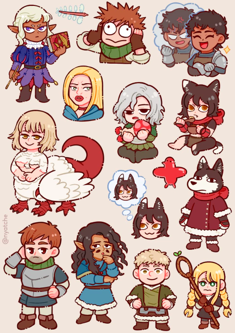 Cartelas de Adesivos Dungeon Meshi Memes 2