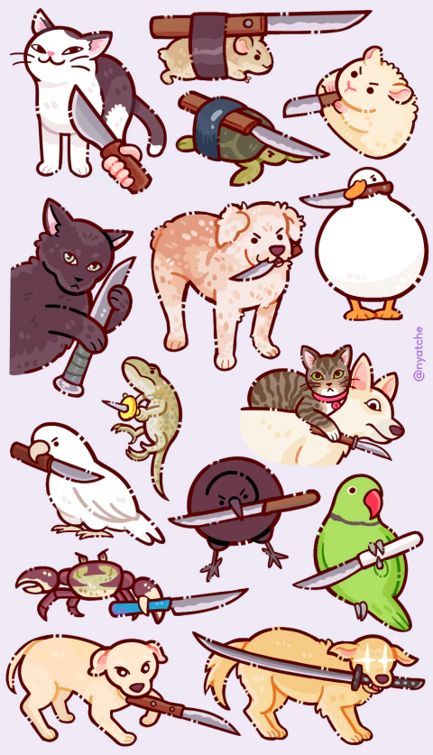 Cartela de Adesivos Memes Bichinhos com facas - comprar online