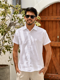 CAMISA LINHO MANGA CURTA BRANCA