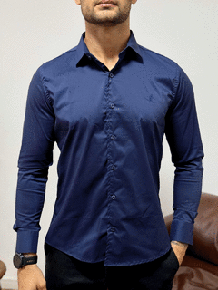 CAMISA SOCIAL MANGA LONGA AZUL MARINHO - comprar online