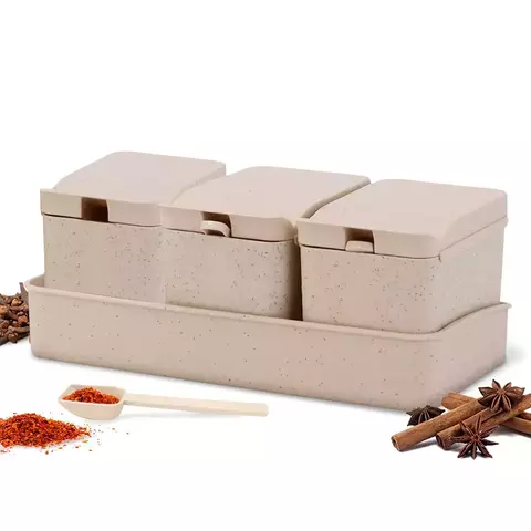 PORTA TEMPEROS DE BAMBU COM COLHER 3 PEÇAS 200ML - DOLCE HOME