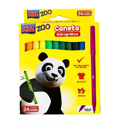 CANETA HIDROGRÁFICA LAVÁVEL COM 24 CORES ZOO - KAZ