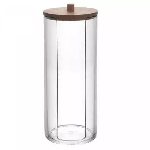 PORTA DISCO DE ALGODÃO DE ACRILICO REDONDO COM TAMPA DE BAMBU - HOME ART