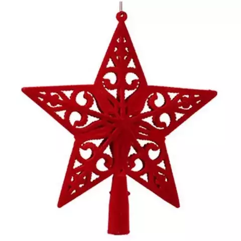 PONTEIRA DE NATAL ESTRELA VAZADA EM CAMURÇA VERMELHO 20CM - RIO MASTER