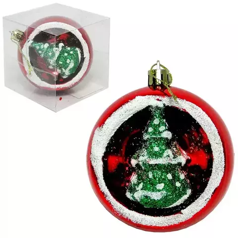 BOLA DE NATAL VERMELHA COM ÁRVORE 3D N8 1 PEÇAS - FU XING