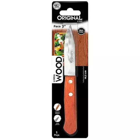 FACA PARA LEGUMES E FRUTAS 3" CABO MARROM LINHA WOOD 17,4CM - ORINAL LINE