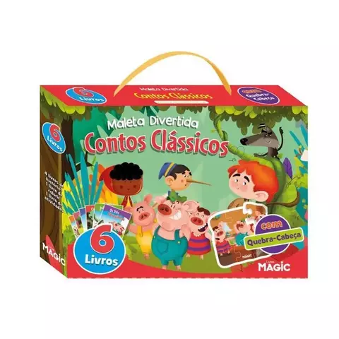 MALETA DIVERTIDA CONTOS CLÁSSICOS C/ QUEBRA-CABEÇA E 6 LIVROS - MAGIC KIDS