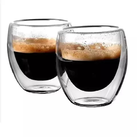 COPO DE VIDRO PAREDE DUPLA COM 2 PEÇAS 100ML - FLASHGOODS