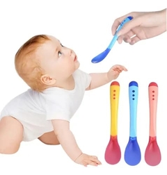 Colher Infantil Papinha Termo Sensível Bebê Ponta Silicone - comprar online