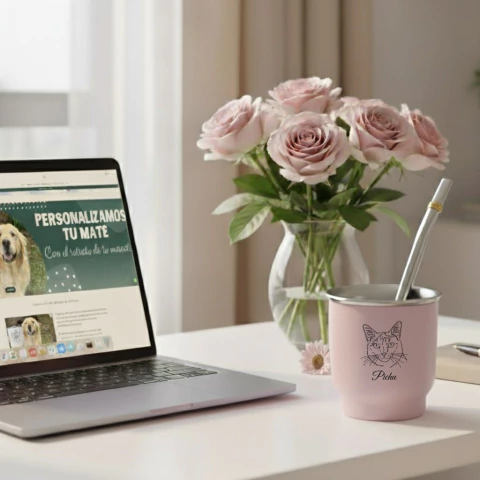 Mate Elvis + bombilla (rosa pastel) - comprar online