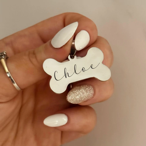 Chapitas Identificatorias de Acero Quirúrgico para Mascotas - Modelo Huesito