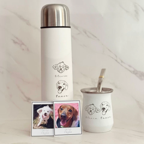 Equipo/Set de mate blanco con el retrato de tu/tus mascotas