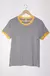 camiseta feminina ringer cores cinza mescla e amarelo