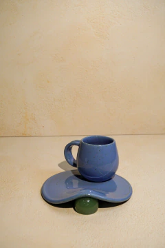 Xícara de Cerâmica Mini Pérola - Azul/Verde