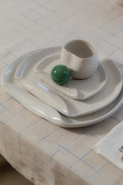 Conjunto de Cerâmica para Lanche 2 lugares - Coleção Casulo Branca/Verde - loja online