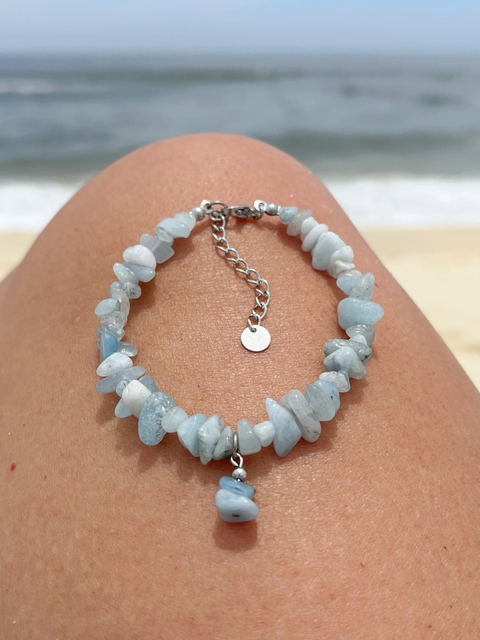 PULSEIRA CASCALHOS ÁGUA MARINHA EM AÇO INOX