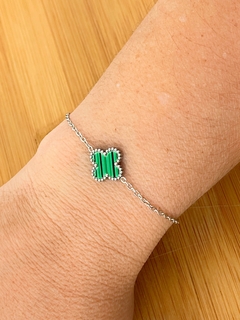 PULSEIRA TREVO VERDE EM AÇO INOX