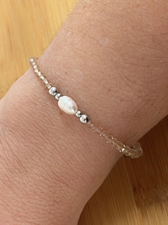 PULSEIRA CRISTAL COM PÉROLA DE ÁGUA DOCE EM AÇO INOX