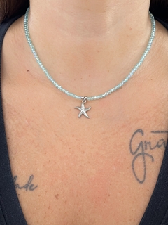 CHOKER CRISTAIS AZUL COM ESTRELA DO MAR EM AÇO INOX - comprar online