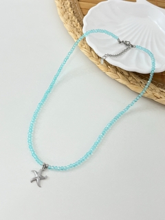 CHOKER CRISTAIS AZUL COM ESTRELA DO MAR EM AÇO INOX