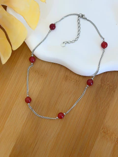 CHOKER BOLAS ÁGATA DE FOGO EM AÇO INOX