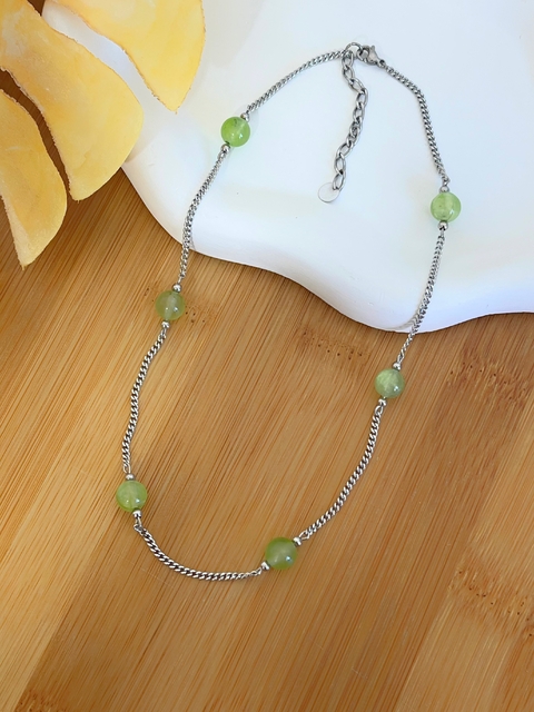 CHOKER BOLAS JADE VERDE EM AÇO INOX