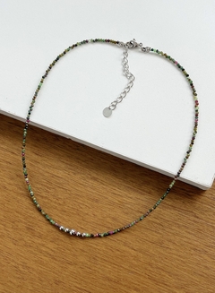 CHOKER CRISTAIS TURQUESA AFRICANA EM AÇO INOX