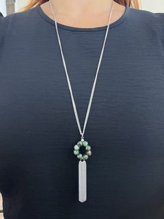 COLAR TURQUESA AFRICANA COM FRANJAS EM AÇO INOX - comprar online