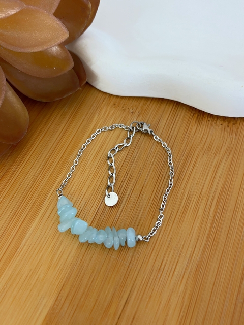 PULSEIRA CASCALHOS QUARTZO AZUL EM AÇO INOX