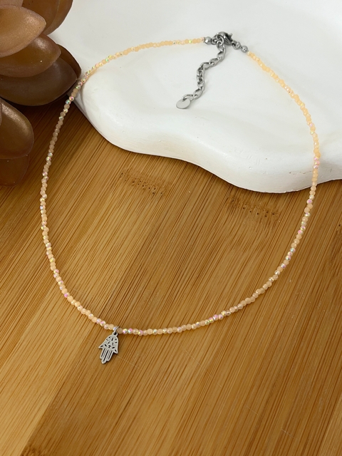 CHOKER CRISTAIS NUDE HAMSÁ EM AÇO INOX