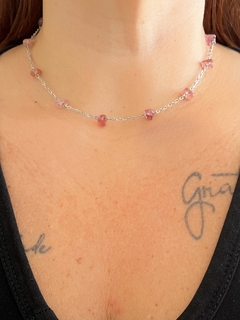 CHOKER CASCALHOS QUARTZO MORANGO EM AÇO INOX - comprar online