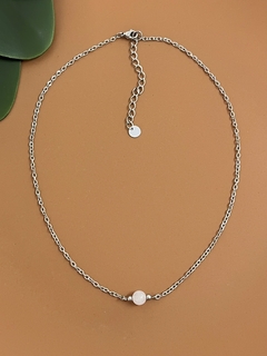 CHOKER BOLINHA QUARTZO ROSA EM AÇO INOX - comprar online