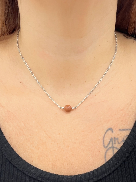 CHOKER BOLINHA PEDRA DO SOL EM AÇO INOx