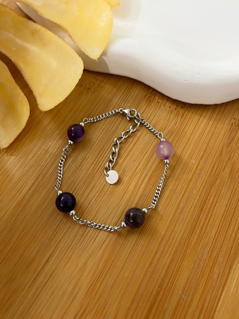 PULSEIRA BOLAS ÁGATA ROXA