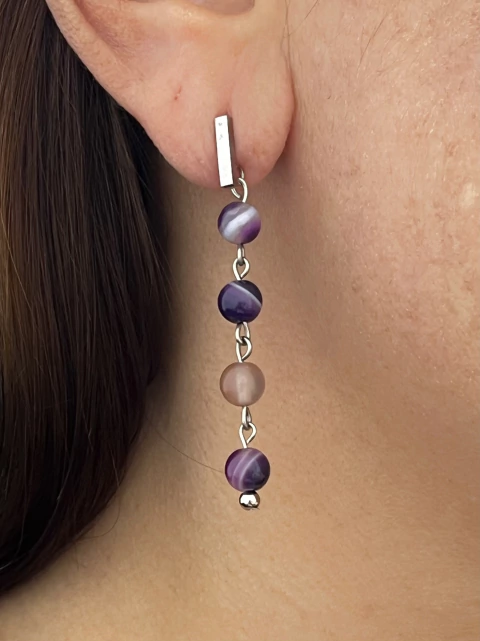 BRINCO BOLAS ÁGATA ROXA