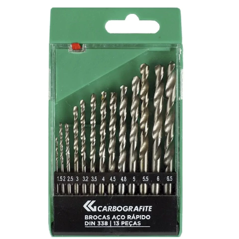 Jogo de Broca Aço Rápido 13 Peças 1,5mm A 6,5mm - Carbografite