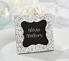 Porta Retrato/Marca Lugar Glitter Prateado