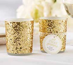 Suporte de Vela Glitter Dourado