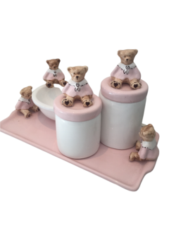Kit Higiene Ceramica Ursa Rosa